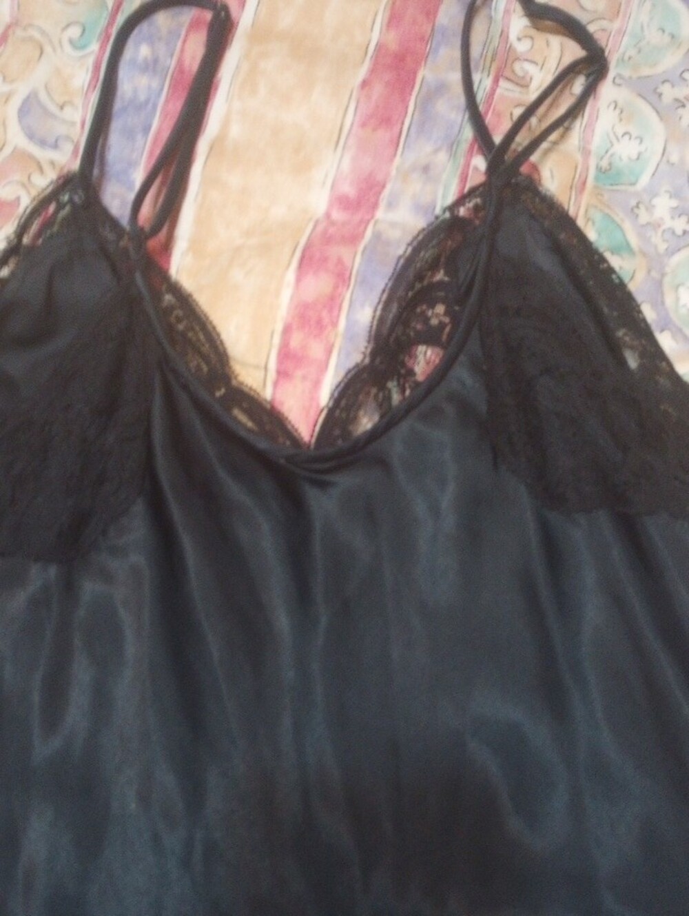 Black Satin Lace Cami Top - Picture 3 of 5